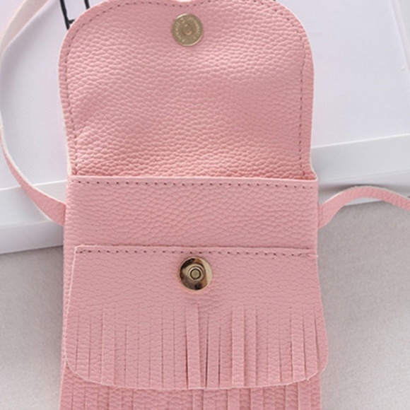 Girly Fringed Pink Cat Vegan Cross Body Purse - Picture 2 of 6